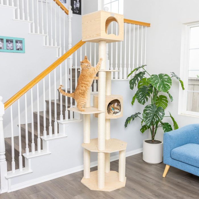85 Inches Premium Scots Pine Real Wood Condo & Cat Tree - Image 1