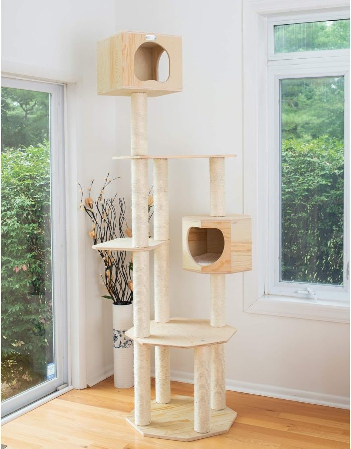 85 Inches Premium Scots Pine Real Wood Condo & Cat Tree - Image 3
