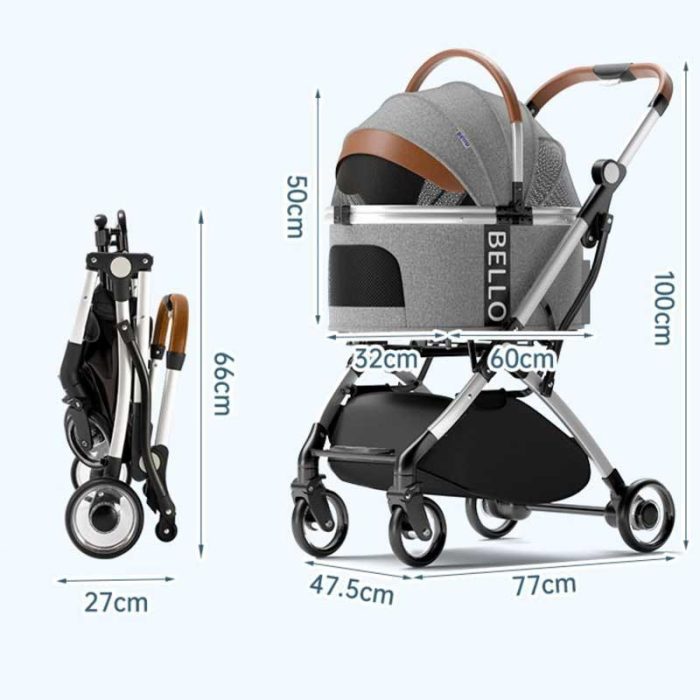 Foldable Travel Pet Stroller for Cats & Dogs with Detachable Carrier - Image 2