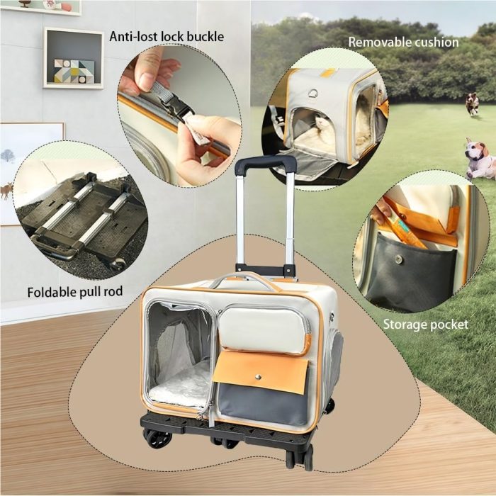 Rolling Pet Carrying Case Adjustable Pull Rod - Image 2
